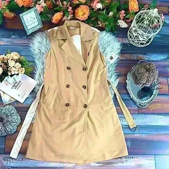 NWT Nine West ColorBlock Dual Tone Poplin Long Trench Old Money Coat Vest - Picture 6 of 12